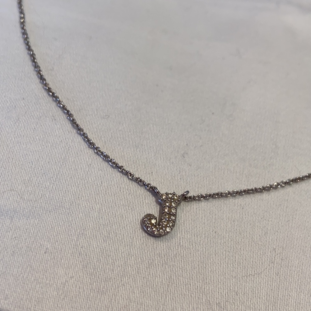 Sterling silver Rhinestone J initial necklace - Picture 3 of 4